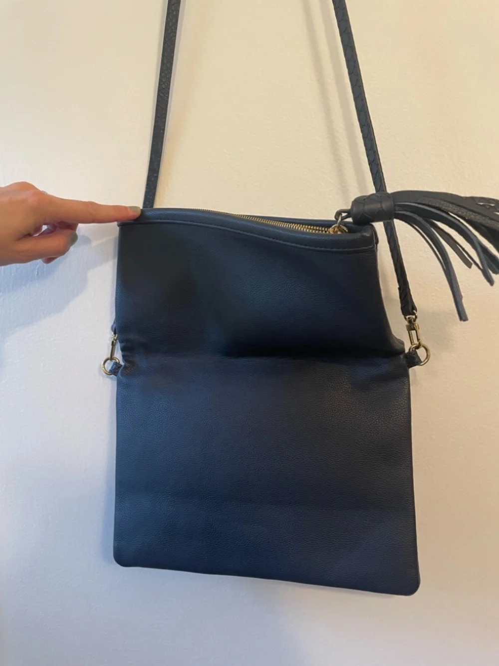 GiGi New York navy leather fold over crossbody/ clutch